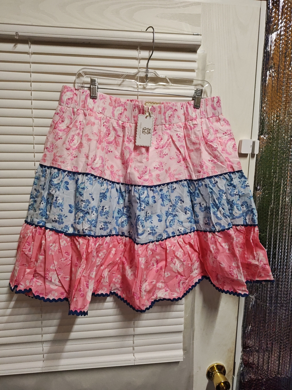 Simply Southern Pink and Blue Floral Tiered Skirt